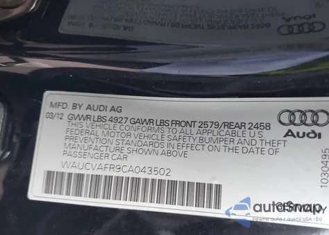 2012 Audi S5 Premium Plus from USA, damaged, VIN WAUCVAFR9CA043502